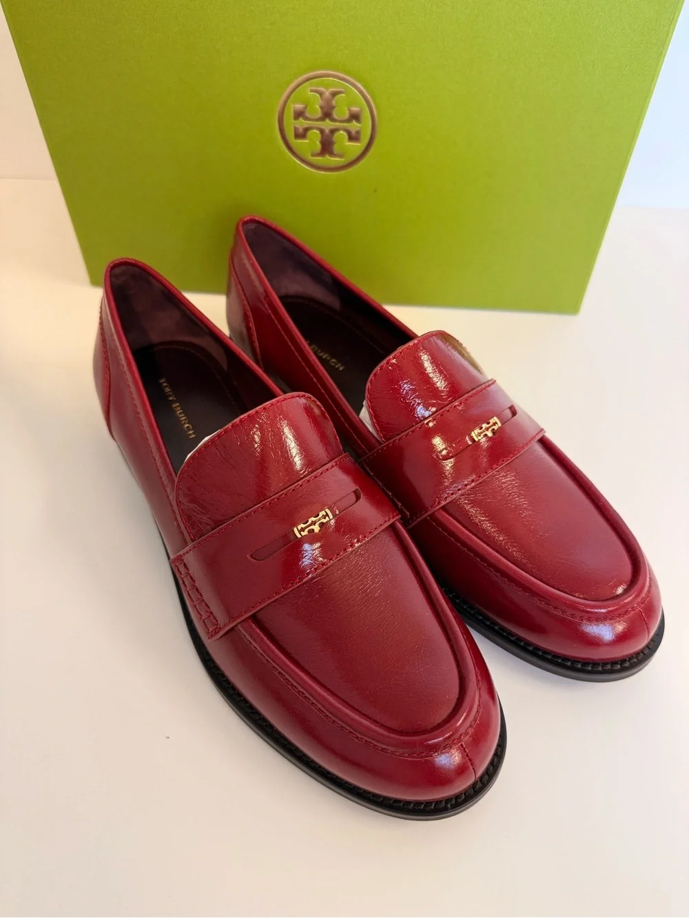 Tory Burch Chelsea Penny Loafer Crimson Red Leather Slip-On Flats $325